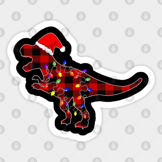 Red Plaid T Rex Christmas Buffalo Dinosaur Lights Family Pajamas Gift Sticker by Printofi.com